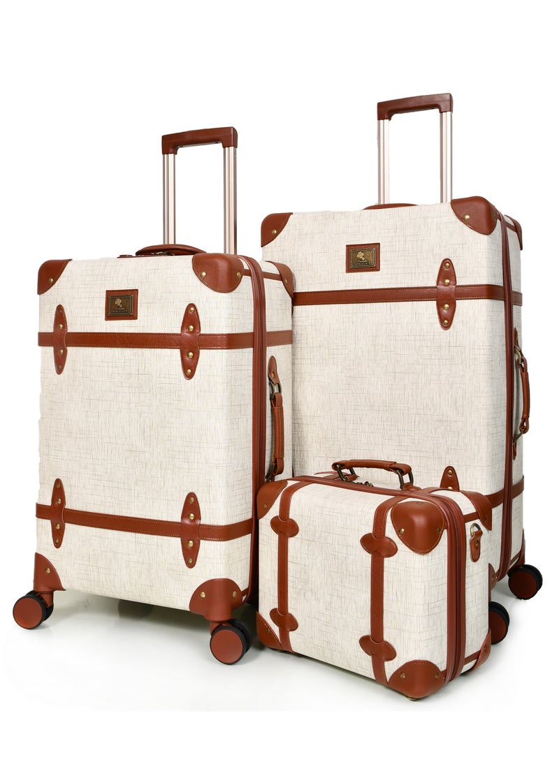 Morano Classic Leather Luggage 4 Pcs Set Baige 28''-24''-20'''-13''Inch - Image 2