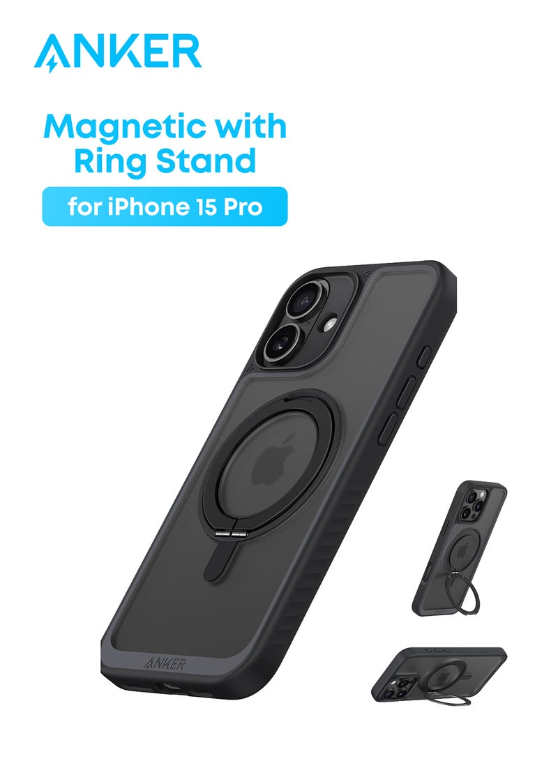 Anker Magnetic Phone Case for iPhone 15 Pro Case Cover, Anti-Slip and Drop-Proof Protective Cover with 360° Ring Stand, iPhone Case Compatible with MagSafe, Exclusively Designed for iPhone 15 Pro - Image 1
