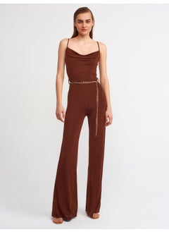 Dilvin 70331 Ruffle Collar Belted Jumpsuit-Red Brown  - Image 1