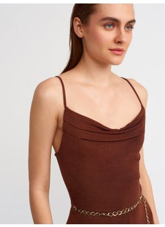 Dilvin 70331 Ruffle Collar Belted Jumpsuit-Red Brown  - Image 3