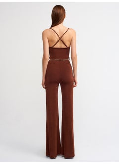 Dilvin 70331 Ruffle Collar Belted Jumpsuit-Red Brown  - Image 2