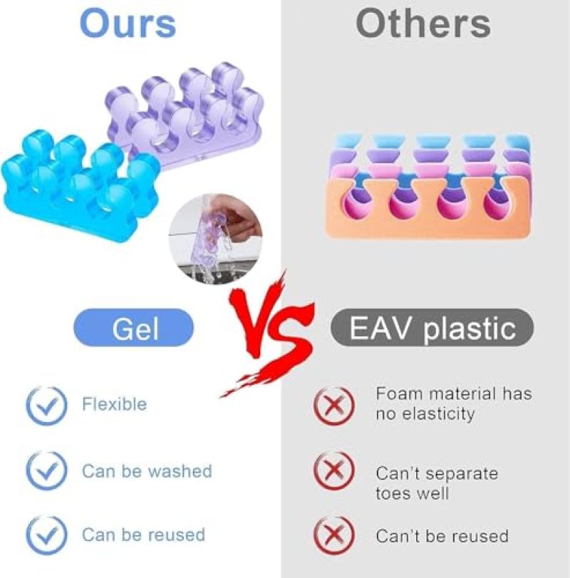 Gel Toe Spacers Reusable Soft Gel Washable Pedicure Tools - Smudge-Free Nail Polish Application Comfortable Toe Separators for Home Salon - Image 4