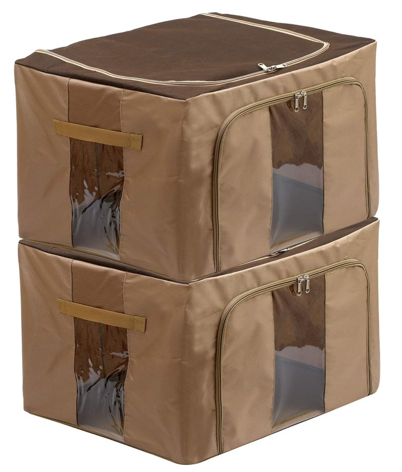 Kuber Industries منظم خزانة الملابس من كوبر إندستريز - حقائب تخزين قماشية بسحاب - مجموعة من 2 بسعة 66 لتر - بني - Image 1