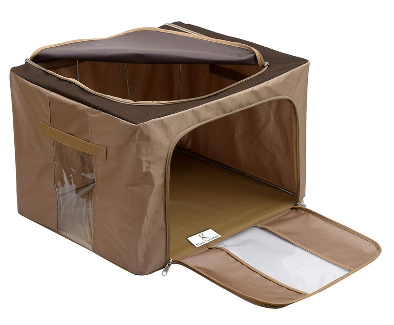 Kuber Industries منظم خزانة الملابس من كوبر إندستريز - حقائب تخزين قماشية بسحاب - مجموعة من 2 بسعة 66 لتر - بني - Image 3