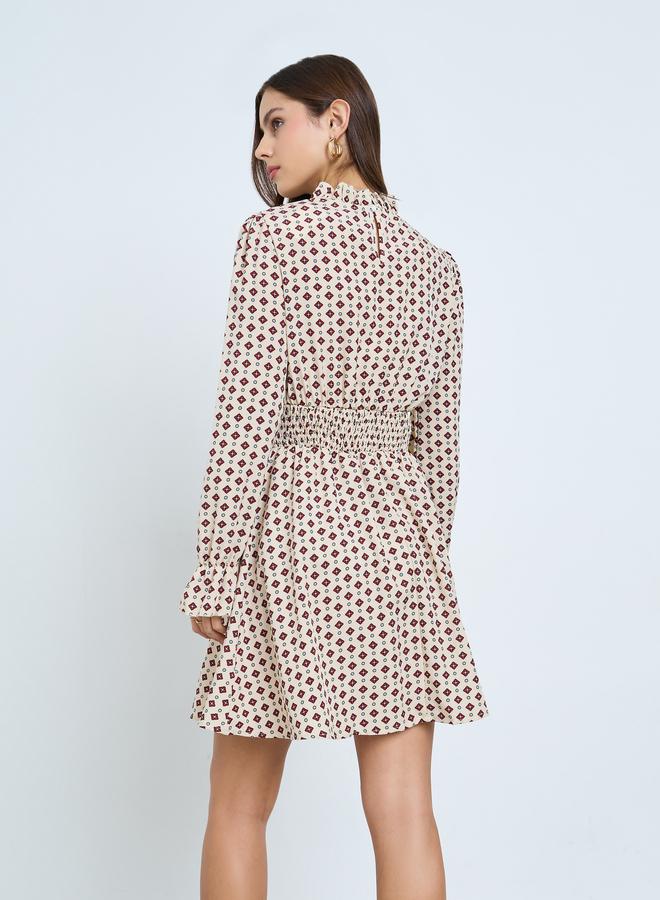 Take Two Beige All-Over Print A-Line Mini Dress - Image 4