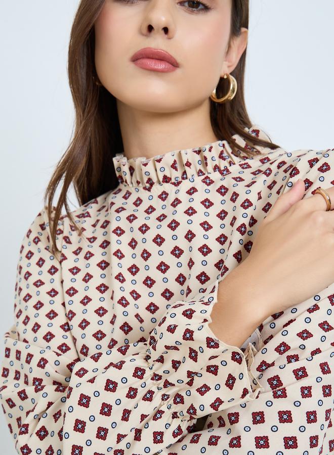 Take Two Beige All-Over Print A-Line Mini Dress - Image 3