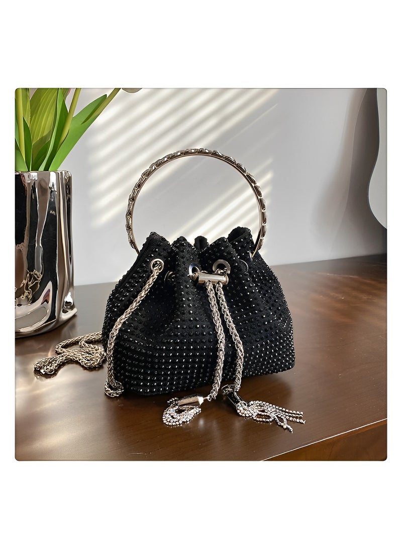 REOCLE Women's Full Diamonds Bucket Handbag Rhinestone Clutch Purse Evening Clutch for Women Party Prom Cocktail Wedding  - Image 3