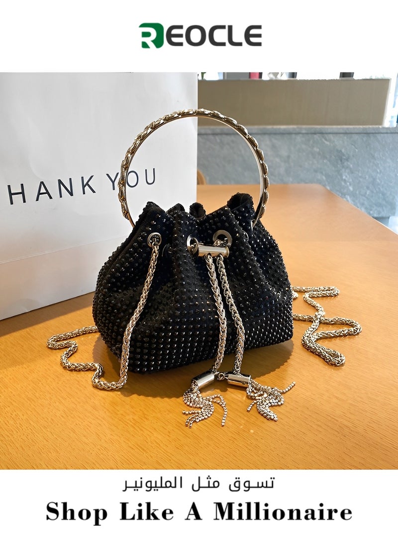 REOCLE Women's Full Diamonds Bucket Handbag Rhinestone Clutch Purse Evening Clutch for Women Party Prom Cocktail Wedding  - Image 1