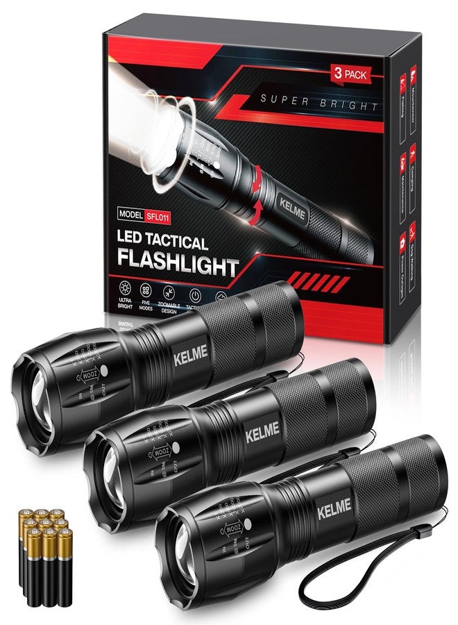 KELME LED Flashlights, 3Pack Zoomable, Waterproof, Powerful, Emergency Tactical Flashlights for Home - Image 1