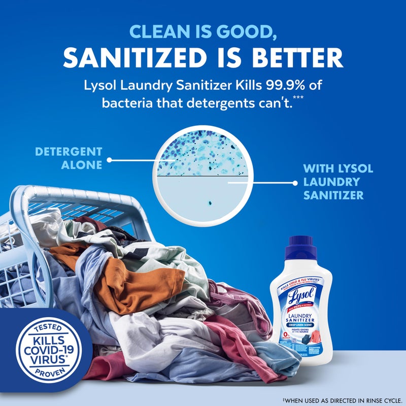 Lysol Disinfectant Laundry Sanitizer & Scent Booster, Laundry Detergent Additive, Color Safe Bleach Alternative, Laundry Odor Eliminator, Kills Bacteria & Viruses, Crisp Linen Scent, 41 Fl Oz Liquid - Image 3