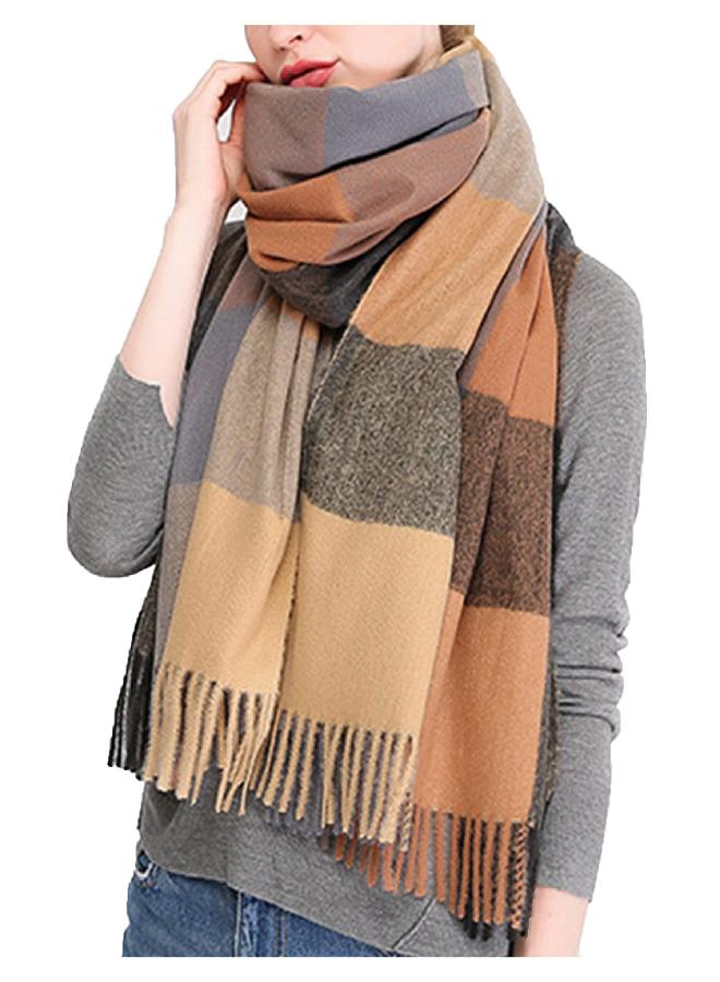 Wander Agio Women's Fashion Scarves Long Shawl Winter Thick Warm Knit Large Scarf Plaid Rough Black Camel 25 - Image 5