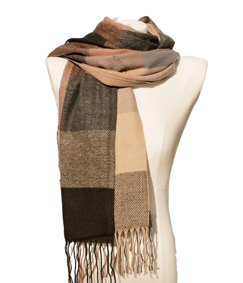 Wander Agio Women's Fashion Scarves Long Shawl Winter Thick Warm Knit Large Scarf Plaid Rough Black Camel 25 - Image 4