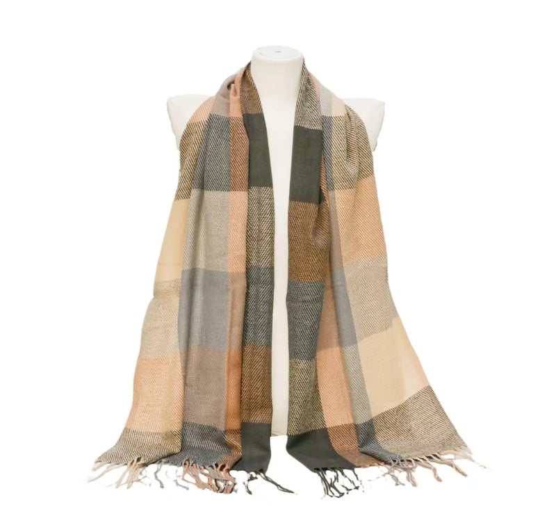 Wander Agio Women's Fashion Scarves Long Shawl Winter Thick Warm Knit Large Scarf Plaid Rough Black Camel 25 - Image 2