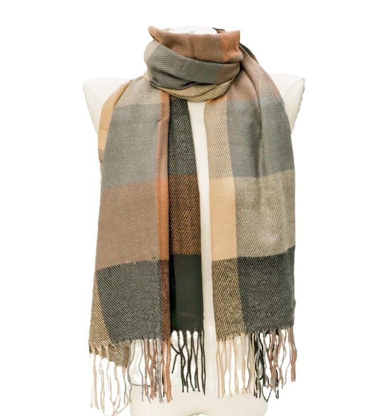 Wander Agio Women's Fashion Scarves Long Shawl Winter Thick Warm Knit Large Scarf Plaid Rough Black Camel 25 - Image 3