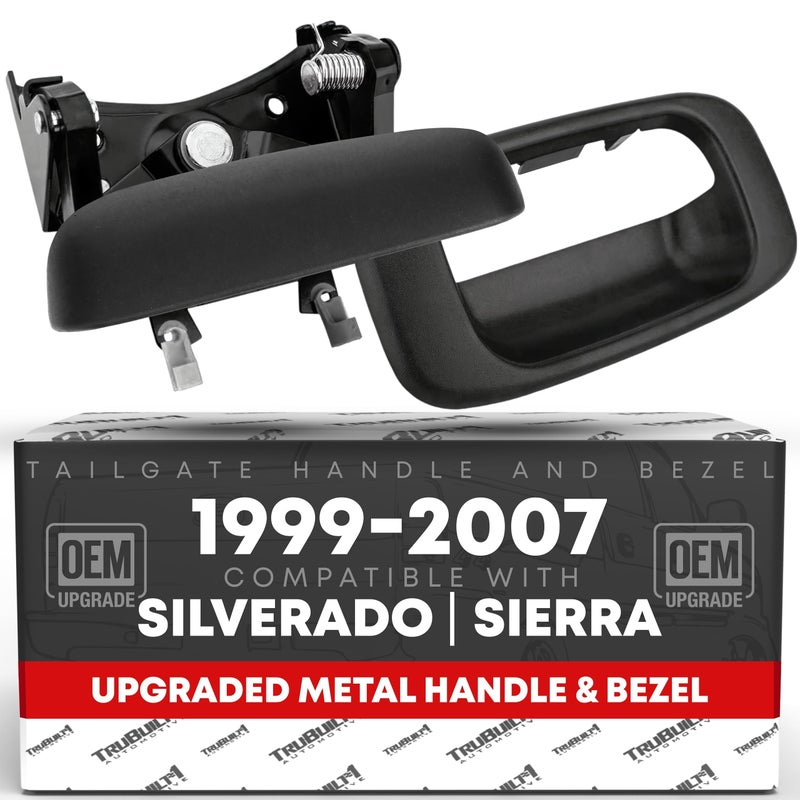 Tailgate Handle Latch wImproved Bezel Trim with Rod Clips Upgraded Metal Handle Compatible with 19992007 Chevy Silverado GMC Sierra 1500 2500 3500 OEM 15997911 15228539 15228541 15228540