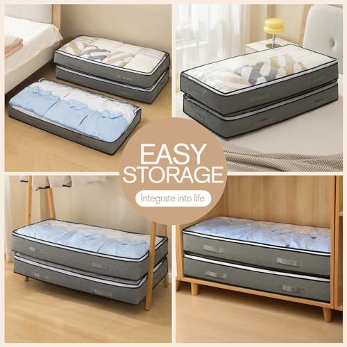 Fasolara 90L Under Bed Storage Containers, Foldable black Underbed Storage Bags - Closet Organizers and Storage Bins for Wrapping Paper, Blanket, Clothing, Comforter, Sweaters, Pillows, Linen Sheets - Image 4