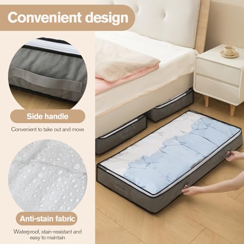 Fasolara 90L Under Bed Storage Containers, Foldable black Underbed Storage Bags - Closet Organizers and Storage Bins for Wrapping Paper, Blanket, Clothing, Comforter, Sweaters, Pillows, Linen Sheets - Image 2