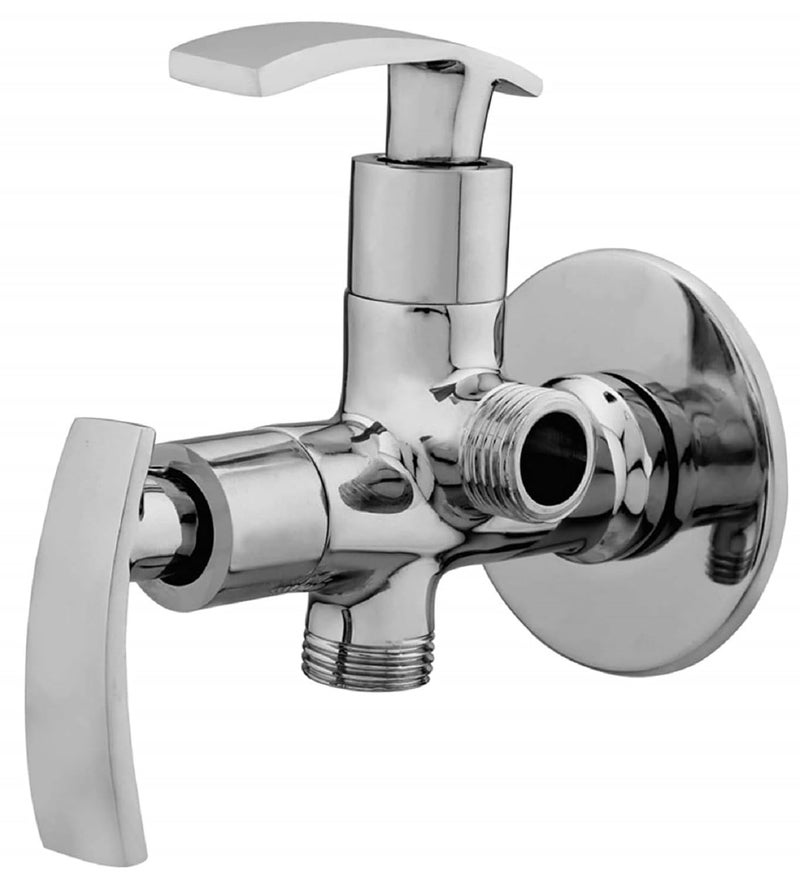 JAGGER JAG602 Full Brass Quarter turn 2 Way Angle Valve, Chrome Finish 2 in 1 Angle Valve for Pipe Connection in Bathroom with Wall Flange and Teflon Tape (SOFT) - Image 1