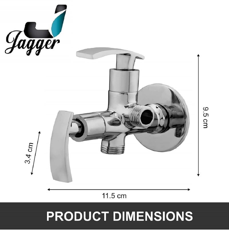 JAGGER JAG602 Full Brass Quarter turn 2 Way Angle Valve, Chrome Finish 2 in 1 Angle Valve for Pipe Connection in Bathroom with Wall Flange and Teflon Tape (SOFT) - Image 2
