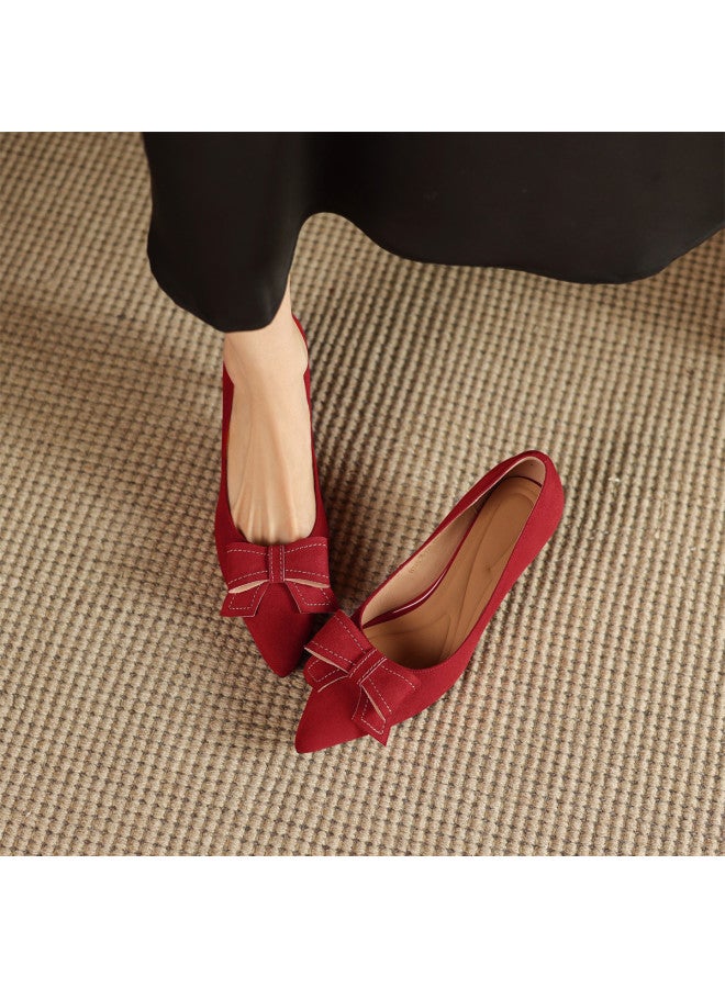 AME French Elegant Classic Single Shoes For Women, Spring And Summer Style, Bow Detail Suede Stiletto Heels For Women - Image 4