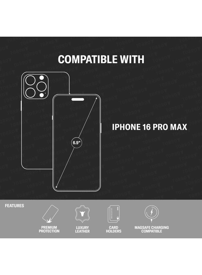 TORRO Flip Case Compatible with iPhone 16 Pro Max - Premium Leather Case with Card Slots (Compatible with Official MagSafe Chargers) - Black - Image 2