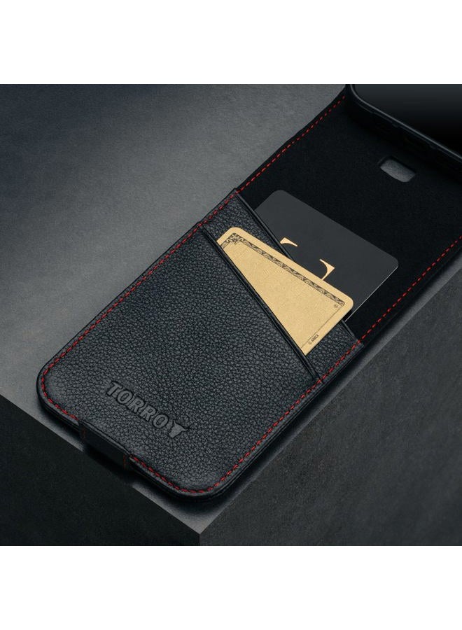 TORRO Flip Case Compatible with iPhone 16 Pro Max - Premium Leather Case with Card Slots (Compatible with Official MagSafe Chargers) - Black - Image 3