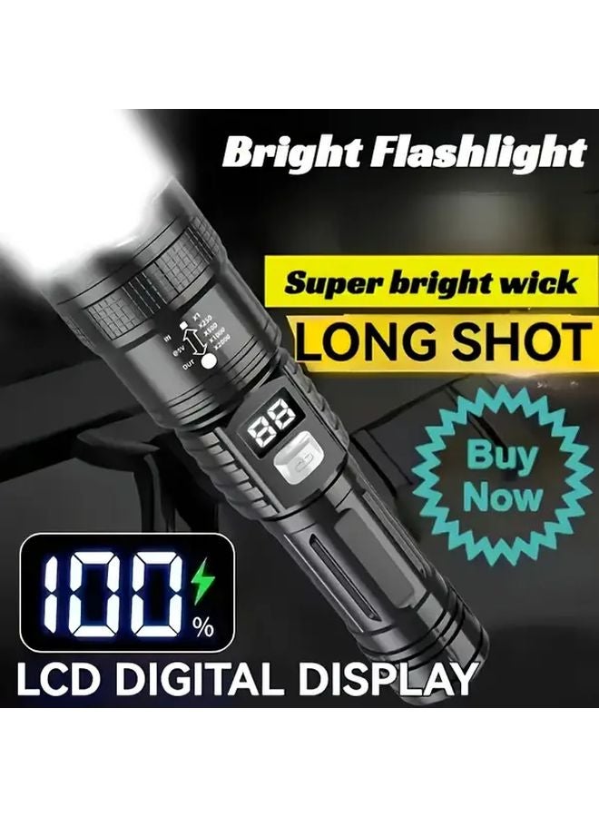 Black Flashlight 450mAh Zoomable Type C Charging Portable High Lumen Long Range Outdoor - Image 2