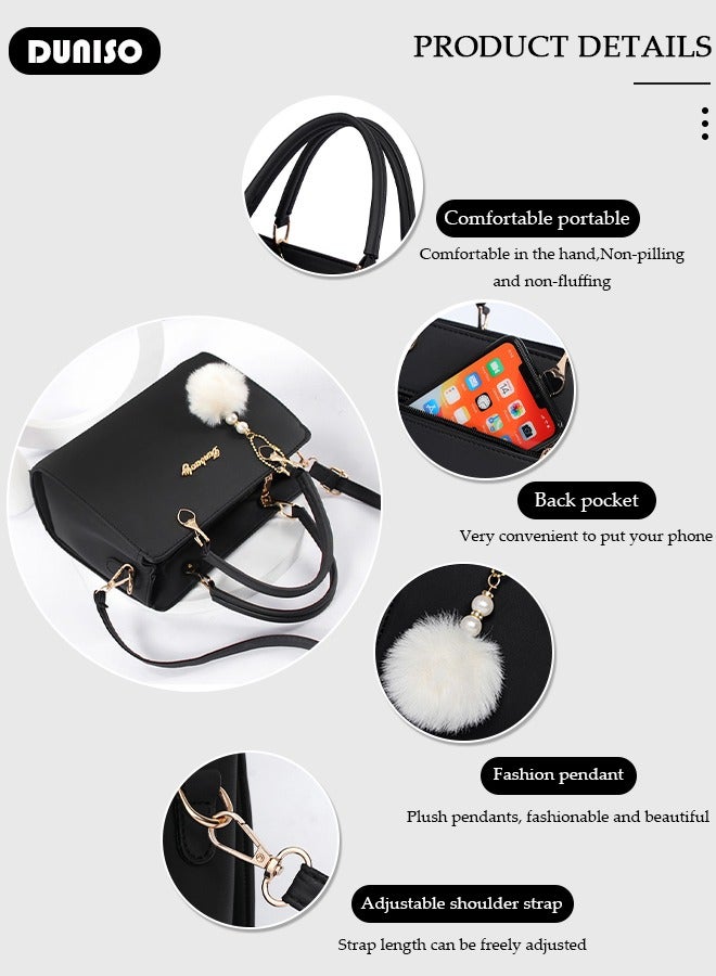 DUNISO Women's Fashion Handbag Faux Leather Crossbody Bag For Women Large Capacity Hair Ball Pendant Tote Bags Top Handle Satchel Fashionable Travel Shoulder Bag For Ladies - Image 2