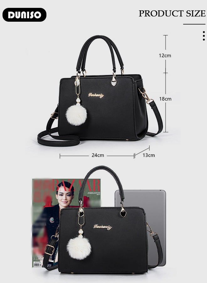 DUNISO Women's Fashion Handbag Faux Leather Crossbody Bag For Women Large Capacity Hair Ball Pendant Tote Bags Top Handle Satchel Fashionable Travel Shoulder Bag For Ladies - Image 4