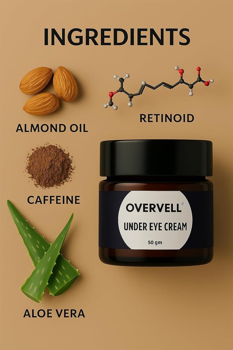 Overvell Under Eye Cream 50 gm Reduces Dark Circles Puffiness Fine Lines Refreshes Tired Eyes - Image 2