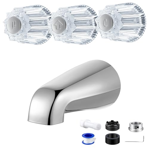 Enhon Shower Faucet Handle Replacement Set Compatible with PricePfister Tub and Shower Faucets Tub Spout Without Diverter and 3 Pieces Hot Cold and Diverter Knob ReplacementClassic Style - Image 1