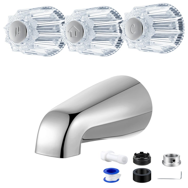 Enhon Shower Faucet Handle Replacement Set Compatible with PricePfister Tub and Shower Faucets Tub Spout Without Diverter and 3 Pieces Hot Cold and Diverter Knob ReplacementClassic Style - Image 2