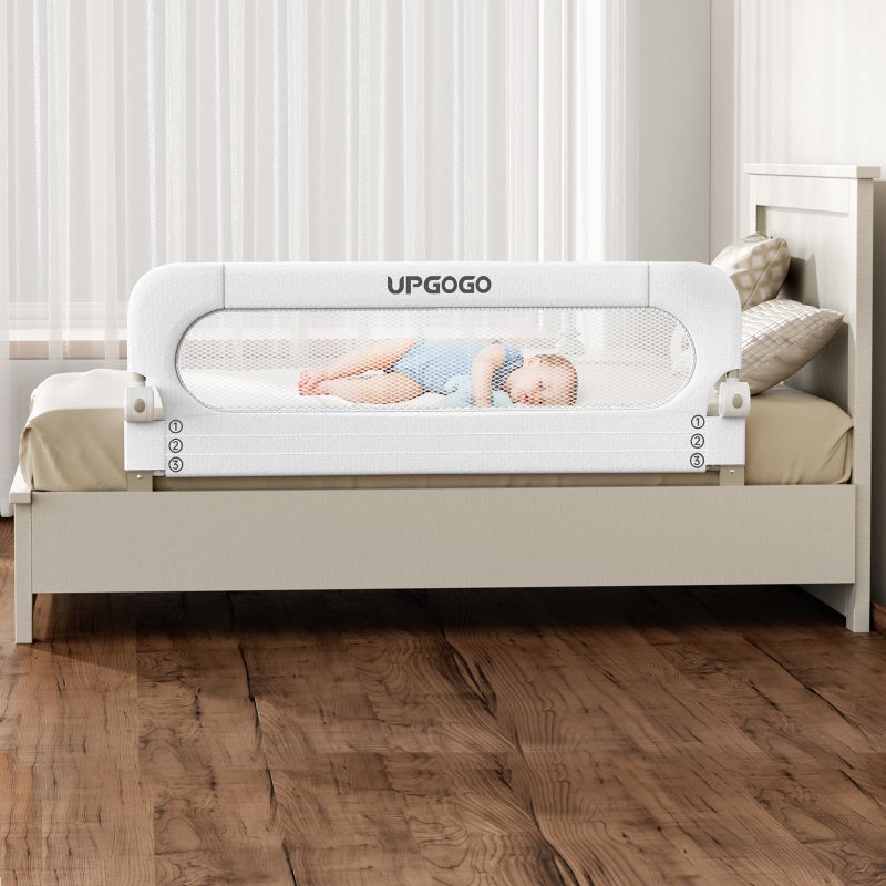 UPGOGO Folding Bed Rail for ToddlersBaby Bed Rail Guard with Reinforced Anchor Safety SystemFit BunkFull SizeQueenKingTwinWhite59x236