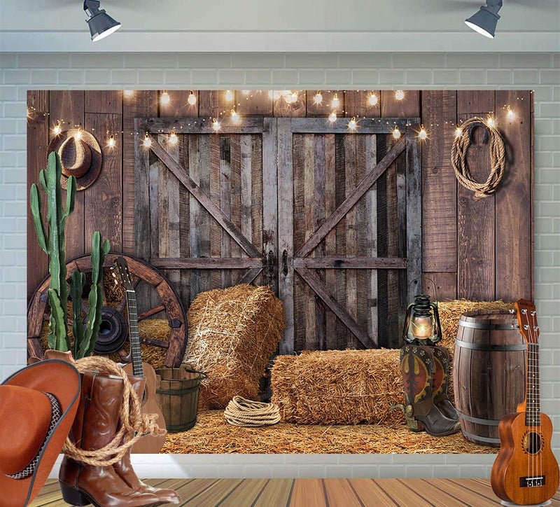 Alltten 7x5ft Western Cowboy Backdrop Western Party Decorations Wild West Vintage Wooden House Barn Door Photography Background Cowboy Theme Party Decorations Banner Photo Booth F44
