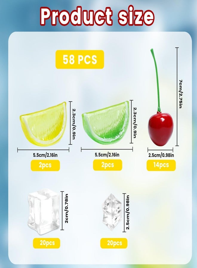 Gallipower 58Pcs Fake Fruit Ice Cubes,Artificial Fruits for Decoration,Faux Fruit Decor Realistic,Fake Lemon Slices Cherries Fruits with Ice Rocks for Tumblers Vase Decoration Bake Crafts - Image 2