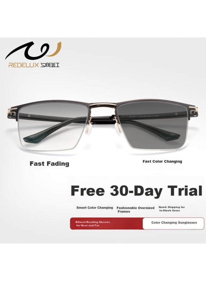 Sunset Red نظارات القراءة Sunset Red للرجال، مضادة للضوء الأزرق، ثنائية البؤرة، عصرية، متغيرة اللون بالضوء، تكبير ذكي، نظارات قراءة قابلة للطي Ax7102 - Image 2