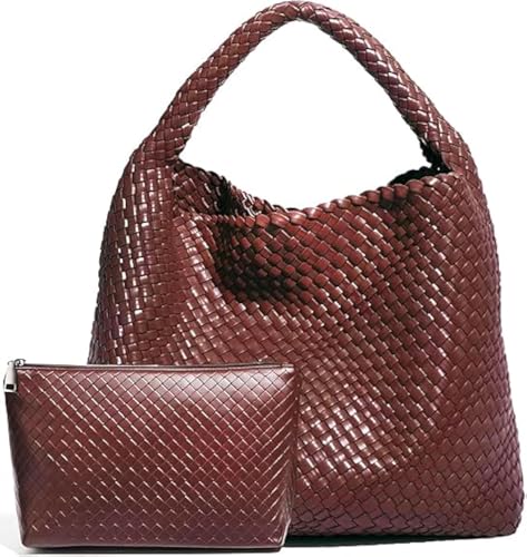 Geelyda 2025 Woven Tote Bag for Women, Extra Large Capacity Soft Leather Handbags with Clutch, Woven Purse for Women Top-handle Shoulder Bag Hobo Tote Bag (Coffee) - Image 1