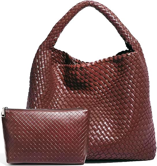 Geelyda 2025 Woven Tote Bag for Women, Extra Large Capacity Soft Leather Handbags with Clutch, Woven Purse for Women Top-handle Shoulder Bag Hobo Tote Bag (Coffee) - Image 3