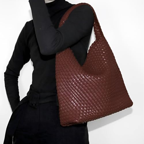 Geelyda 2025 Woven Tote Bag for Women, Extra Large Capacity Soft Leather Handbags with Clutch, Woven Purse for Women Top-handle Shoulder Bag Hobo Tote Bag (Coffee) - Image 4