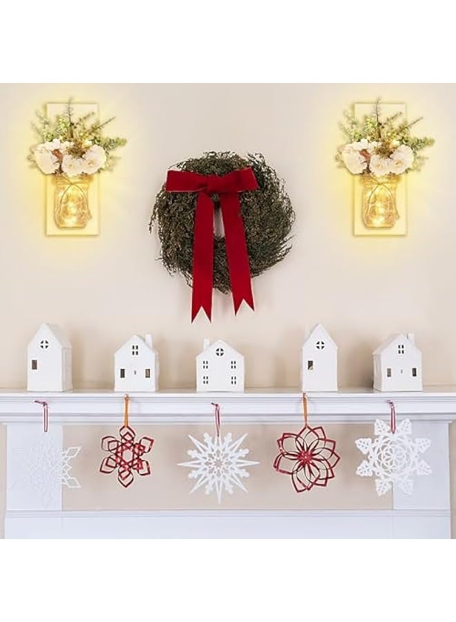 NIBEMINENT Rustic Wall Sconces Mason Jar Sconces Handmade Wall Art Hanging Design with Remote Control LED Fairy Lights and White Peony, Christmas Decor Gifts Farmhouse Home Decor Living Room Lights Set of Two  - Image 2