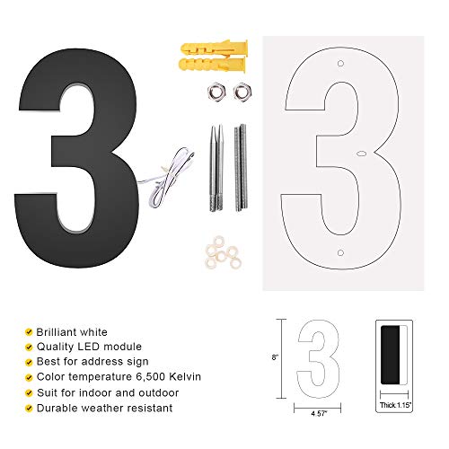 LUXYARD Backlit LED House Numbers 8", Stainless Steel Hand-Polished for House Address Signs, Modern House Numbers 8 Inch, Low-Voltage, Waterproof Corrosion Resistant (8 Inch Black 3) - Image 2
