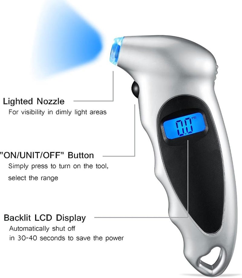 HASTHIP Tire Pressure Gauge,Digital Tire Pressure Gauge,150 PSI 4 Setting,Tyre Air Pressure Gauge Tester Tool w/light,with Digital Display,Simple And Accurate Reading,for Cars,Bikes,Trucks,Motorbikes - Image 4