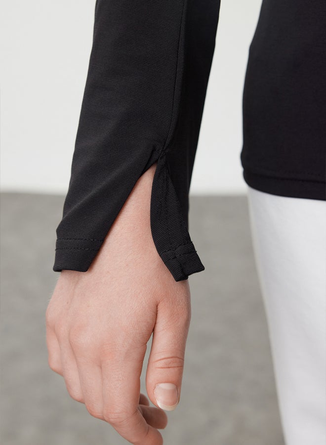 trendyol Black Shawl Detailed Fitted Stretchy Knitted Blouse - Image 4