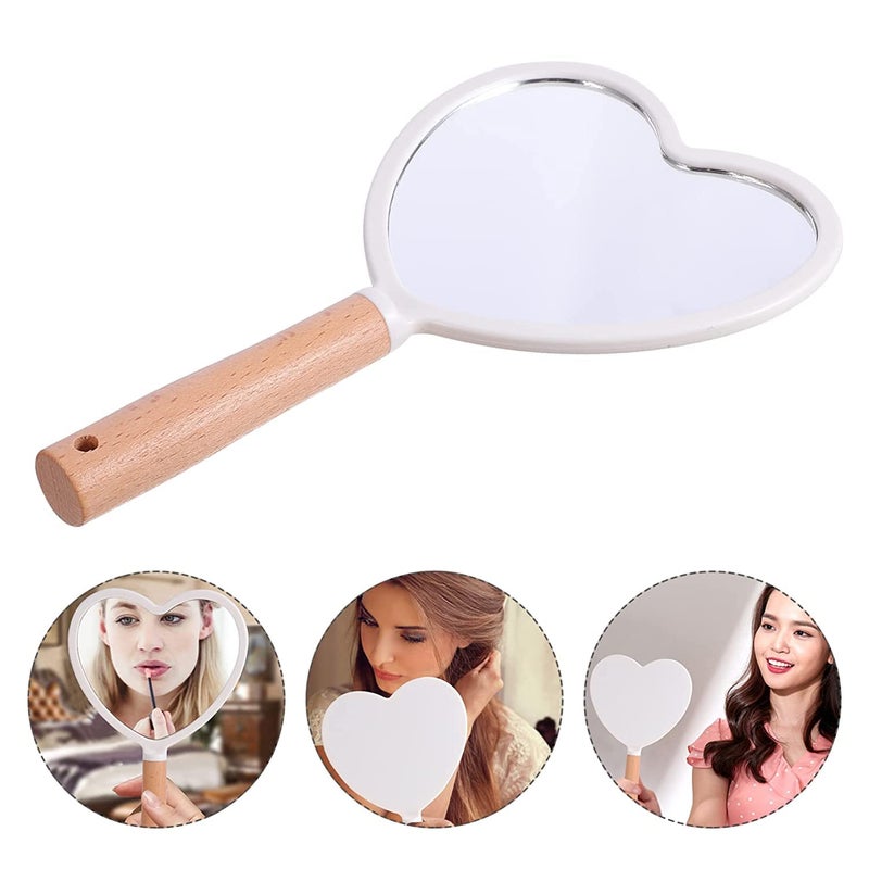 RoarCraft Hand Held Mirror for Makeup Small Wood Hand Mirror Portable Travel Vanity Mirror for MenWomen 55W x 92L inch White Heart - Image 3
