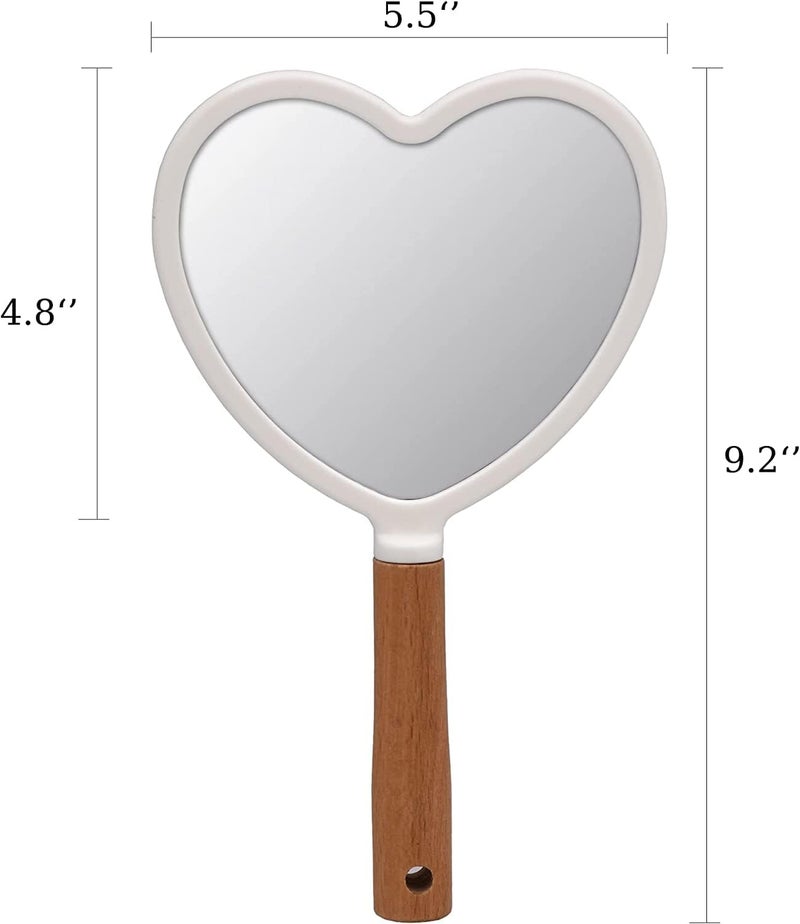 RoarCraft Hand Held Mirror for Makeup Small Wood Hand Mirror Portable Travel Vanity Mirror for MenWomen 55W x 92L inch White Heart - Image 5