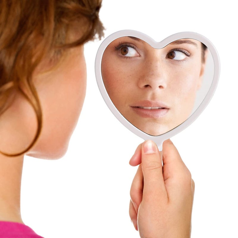 RoarCraft Hand Held Mirror for Makeup Small Wood Hand Mirror Portable Travel Vanity Mirror for MenWomen 55W x 92L inch White Heart - Image 4