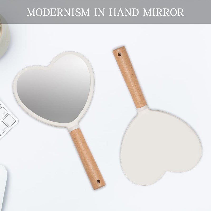RoarCraft Hand Held Mirror for Makeup Small Wood Hand Mirror Portable Travel Vanity Mirror for MenWomen 55W x 92L inch White Heart - Image 2