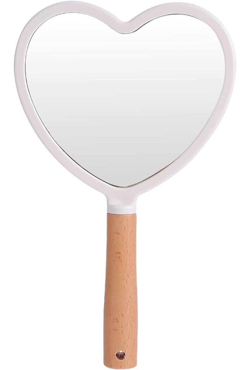 RoarCraft Hand Held Mirror for Makeup Small Wood Hand Mirror Portable Travel Vanity Mirror for MenWomen 55W x 92L inch White Heart - Image 1