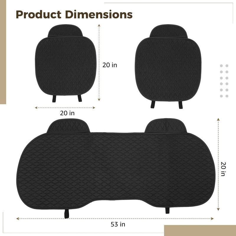 Trendy flexible practical build 3 Pcs Non-Slip Linen Car Seat Covers, Easy Install for Front & Rear Seats, Black with Design Small apartment fit - Image 4