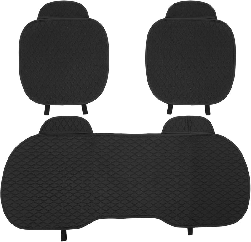 Trendy flexible practical build 3 Pcs Non-Slip Linen Car Seat Covers, Easy Install for Front & Rear Seats, Black with Design Small apartment fit - Image 1